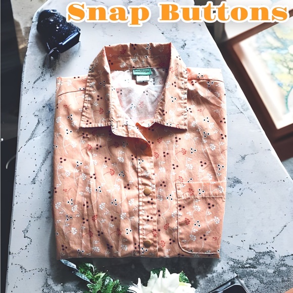 Sara Morgan snap button down shirt sleeve shirt w/front pocket. - Picture 1 of 10